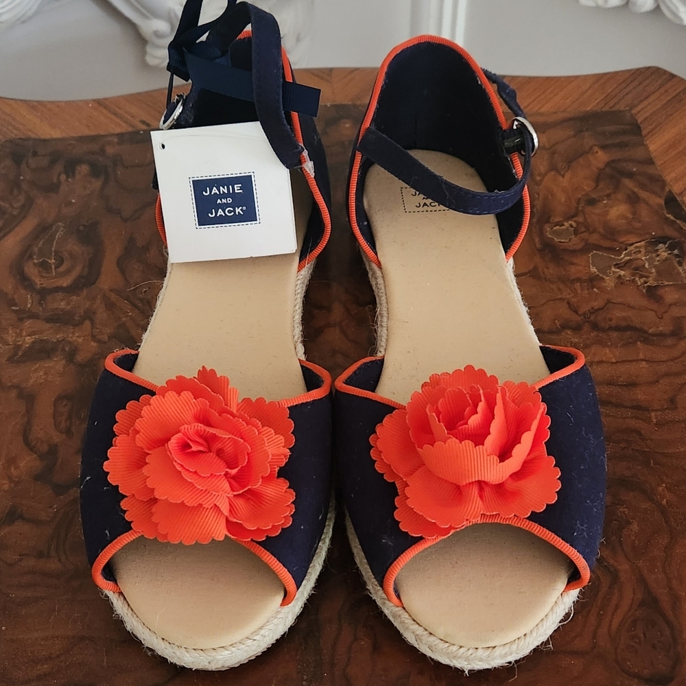 Janie abd Jack Blue and Orange Espadrilles with Vibrant Floral Design